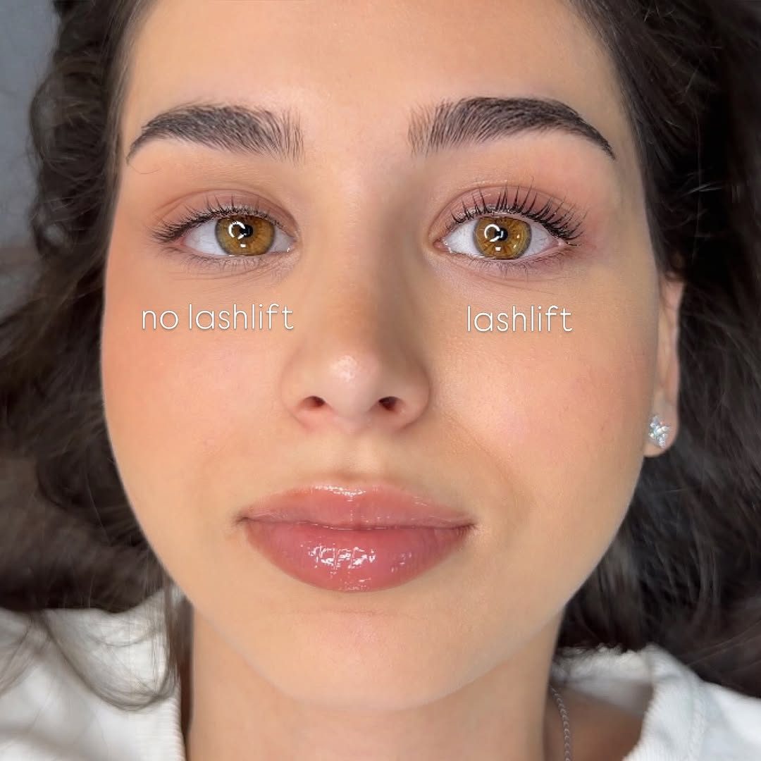 Lashlift, links zonder en rechts met lashlift